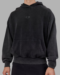 Man wearing Variation Washed Oversized Hoodie - Black-Black | Model:Tom | Size:L | Thumbnail Index: 7