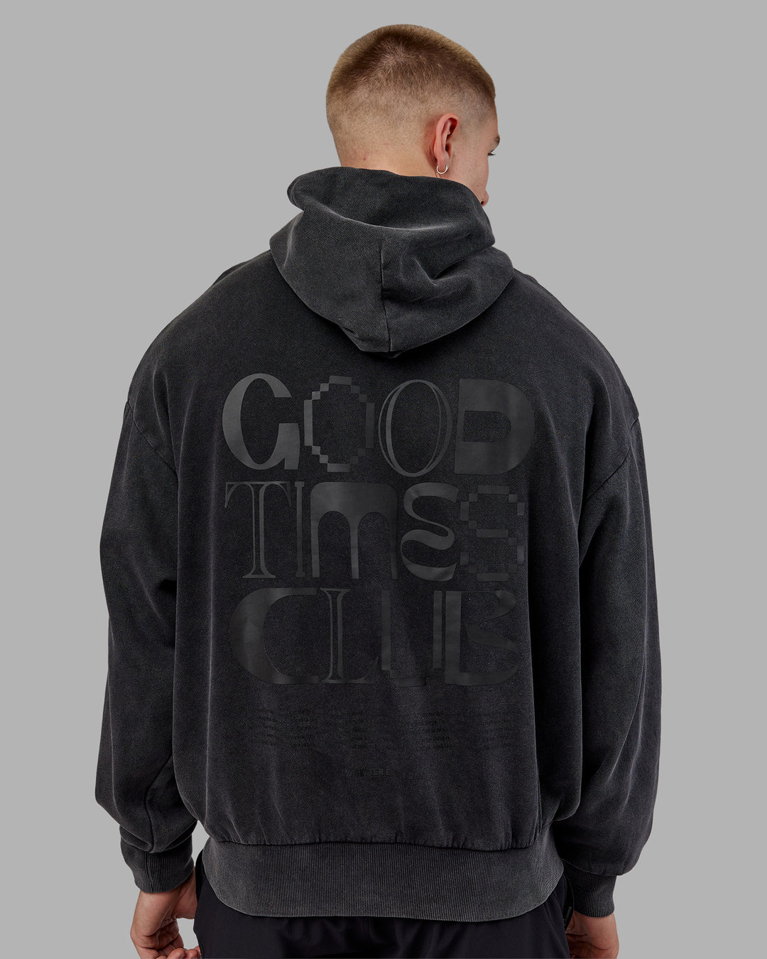 Man wearing Variation Washed Oversized Hoodie - Black-Black | Model:Tom | Size:L - view 7