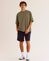 Man wearing AfterDark ZeroCrease Oversized Tee - Walnut Grey | Model:Leandro | Size:M | Thumbnail Index: 2