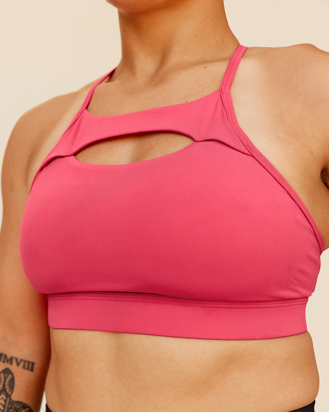 Woman wearing Be Bold Sports Bra - Bright Raspberry | Model:Barbra | Size:M - view 4