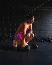 Woman wearing Fusion High-Rise 4" Short Pockets - Pink Luminous | Model:Teraipine | Size:M | Thumbnail Index: 10