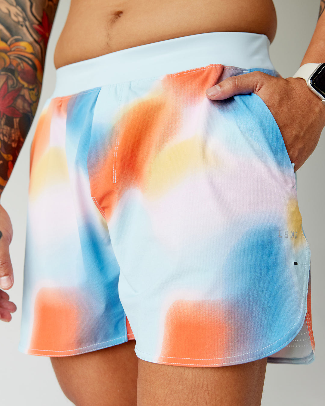Man wearing Lift 6" Short - Rainbow Shade Print | Model:Justin | Size:M - view 5