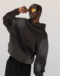Man wearing Memory In Motion 500gsm Ultra Heavyweight Washed Hoodie - Charcoal Washed | Model:Okello | Size:M | Thumbnail Index: 13