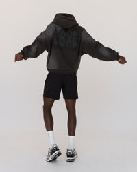 Man wearing Memory In Motion 500gsm Ultra Heavyweight Washed Hoodie - Charcoal Washed | Model:Okello | Size:M | Thumbnail Index: 17