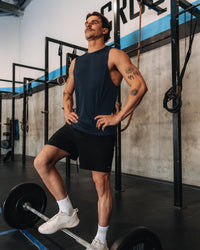 Man wearing AeroFLX+ Seamless Muscle Tank - Navy/Navy | Model: | Size:M | Thumbnail Index: 6
