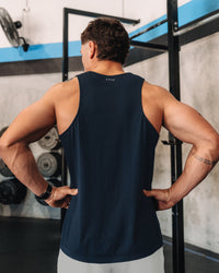 Man wearing AeroFLX+ Seamless Tank - Navy/Navy | Model:| Size:M | Thumbnail Index: 2