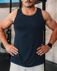 Man wearing AeroFLX+ Seamless Tank - Navy/Navy | Model:| Size:M | Thumbnail Index: 6