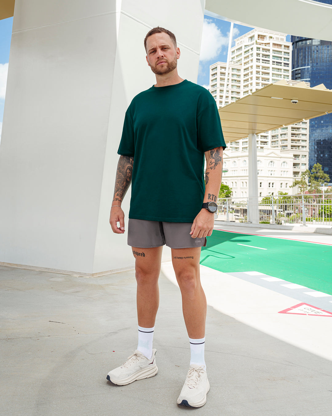 Man wearing Pace Lined Performance Short  5" in Storm Front | Size:M - view 3