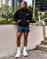 Man wearing Run Club Script Oversized Hoodie - Black-Palace Blue | Model:Malebo | Size:M | Thumbnail Index: 5