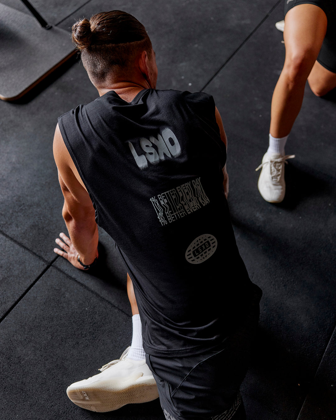 Man wearing Static Grit FLXCotton Tank - Black | Model:Jaiden | Size:M - view 4