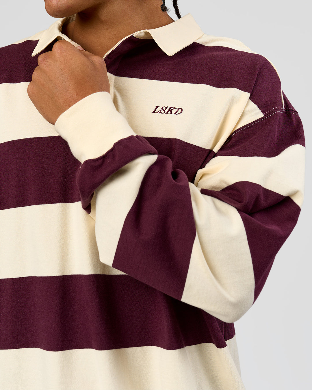 Man wearing Clubhouse Rugby Polo - Off White-Cherry | Model:Malebo | Size:M  - view 4
