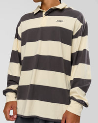 Man wearing Clubhouse Unisex Rugby Polo - Off White-Grey | Model:Malebo | Size:M | Thumbnail Index: 8