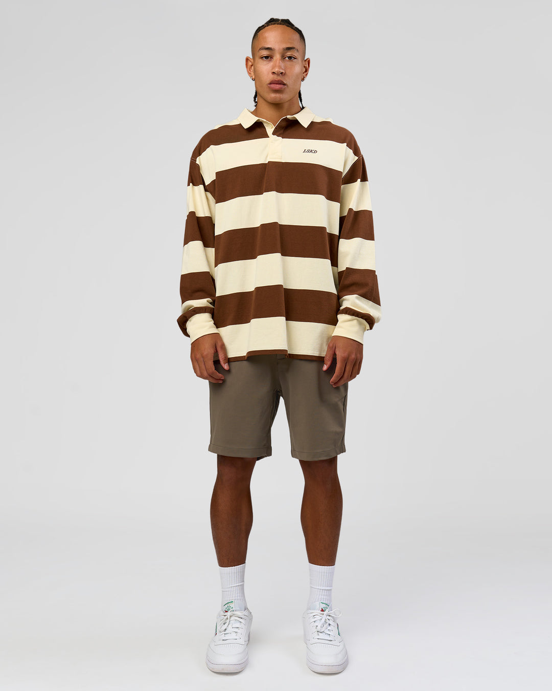 Man wearing Clubhouse Unisex Polo - Off White-Brown | Model:Malebo | Size:M - view 10