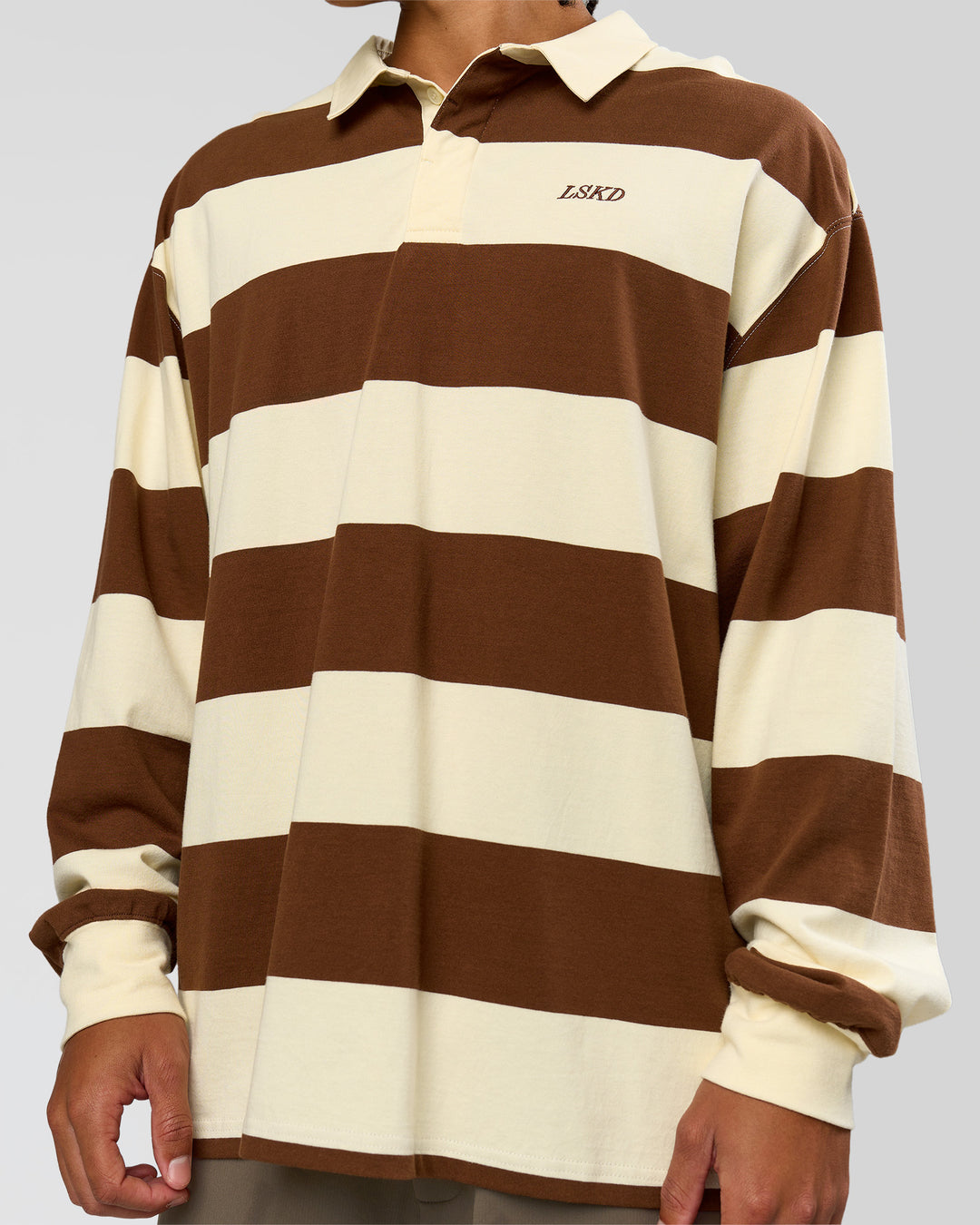Man wearing Clubhouse Unisex Polo - Off White-Brown | Model:Malebo | Size:M - view 11
