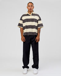 Man wearing Oversized Rugby Polo - Off White-Grey | Model:Malebo| Size:M | Thumbnail Index: 5