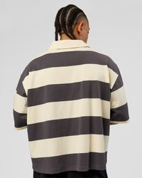 Man wearing Oversized Rugby Polo - Off White-Grey | Model:Malebo| Size:M | Thumbnail Index: 6