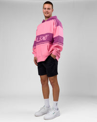 Man wearing A-Team Oversized Hoodie - Candy Pink-Boysenberry | Model:Arran | Size:M | Thumbnail Index: 8