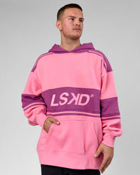 Man wearing A-Team Oversized Hoodie - Candy Pink-Boysenberry | Model:Arran | Size:M | Thumbnail Index: 5