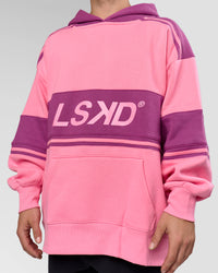 Man wearing A-Team Oversized Hoodie - Candy Pink-Boysenberry | Model:Arran | Size:M | Thumbnail Index: 10