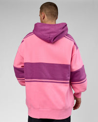 Man wearing A-Team Oversized Hoodie - Candy Pink-Boysenberry | Model:Arran | Size:M | Thumbnail Index: 6