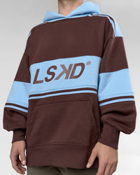 Man wearing A-Team Oversized Hoodie - Hot Chocolate-Open Air | Model:Arran | Size:M | Thumbnail Index: 8