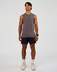 Man wearing AeroFLX+ Seamless Muscle Tank - Duskstone/Duskstone | Model:George | Size:M | Thumbnail Index: 5