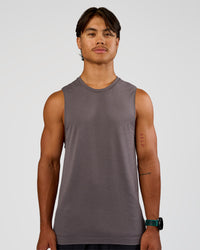 Man wearing AeroFLX+ Seamless Muscle Tank - Duskstone/Duskstone | Model:George | Size:M | Thumbnail Index: 0