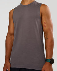 Man wearing AeroFLX+ Seamless Muscle Tank - Duskstone/Duskstone | Model:George | Size:M | Thumbnail Index: 4