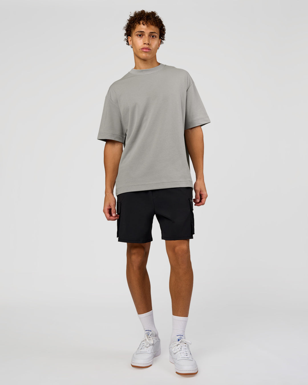 Man wearing AfterDark ZeroCrease Oversized Tee - Alloy | Model:Leandro | Size:M - view 3