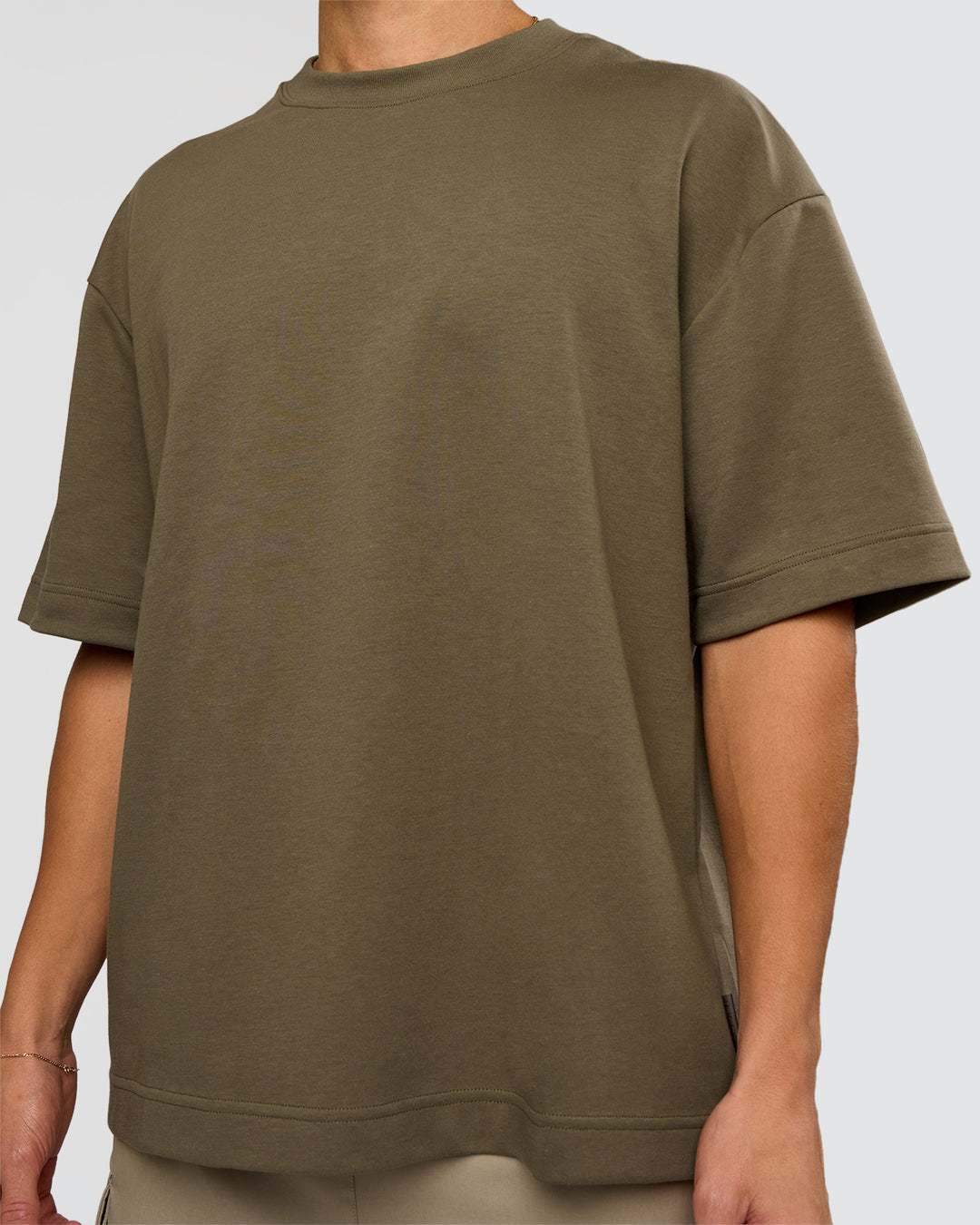 Man wearing AfterDark ZeroCrease Oversized Tee - Walnut Grey | Model:Leandro | Size:M - view 8