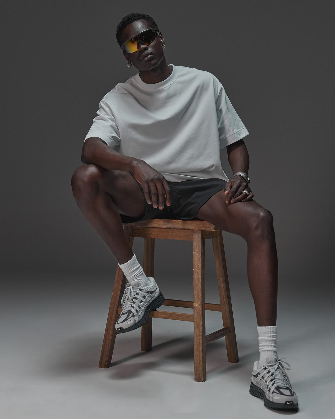 Man wearing AfterDark ZeroCrease Oversized Tee - White | Model:Mabyro | Size:M - view 2