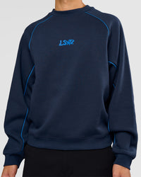 Man wearing Axis Boxy Crew Sweater - Future Navy-Palace Blue | Model:Leandro | Size:M | Thumbnail Index: 6
