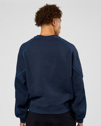 Man wearing Axis Boxy Crew Sweater - Future Navy-Palace Blue | Model:Leandro | Size:M | Thumbnail Index: 5