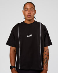 Man wearing Axis Heavyweight Oversized Boxed Tee - Black-White | Model:Malebo | Size:M | Thumbnail Index: 1