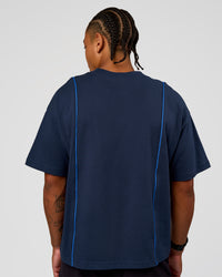 Man wearing Axis Heavyweight Oversized Boxed Tee - Future Navy-Palace Blue | Model:Malebo | Size:M | Thumbnail Index: 2