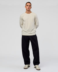 Man wearing Base FLXCotton Long Sleeve Tee in Silver Marl | Model:Albert | Size:M | Thumbnail Index: 2
