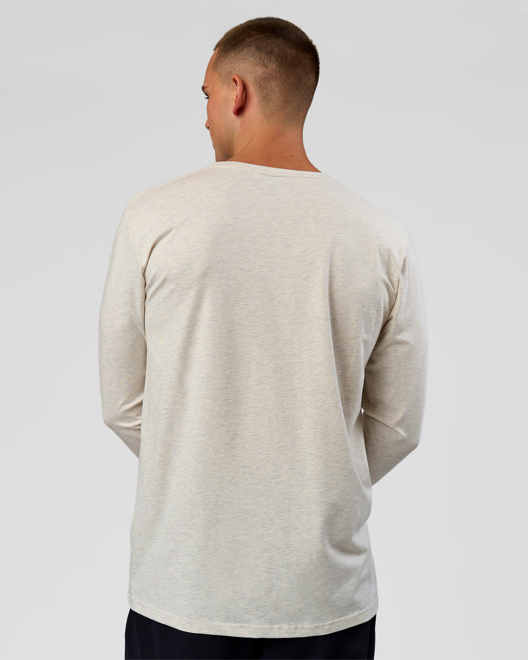 Man wearing Base FLXCotton Long Sleeve Tee in Silver Marl | Model:Albert | Size:M - view 2