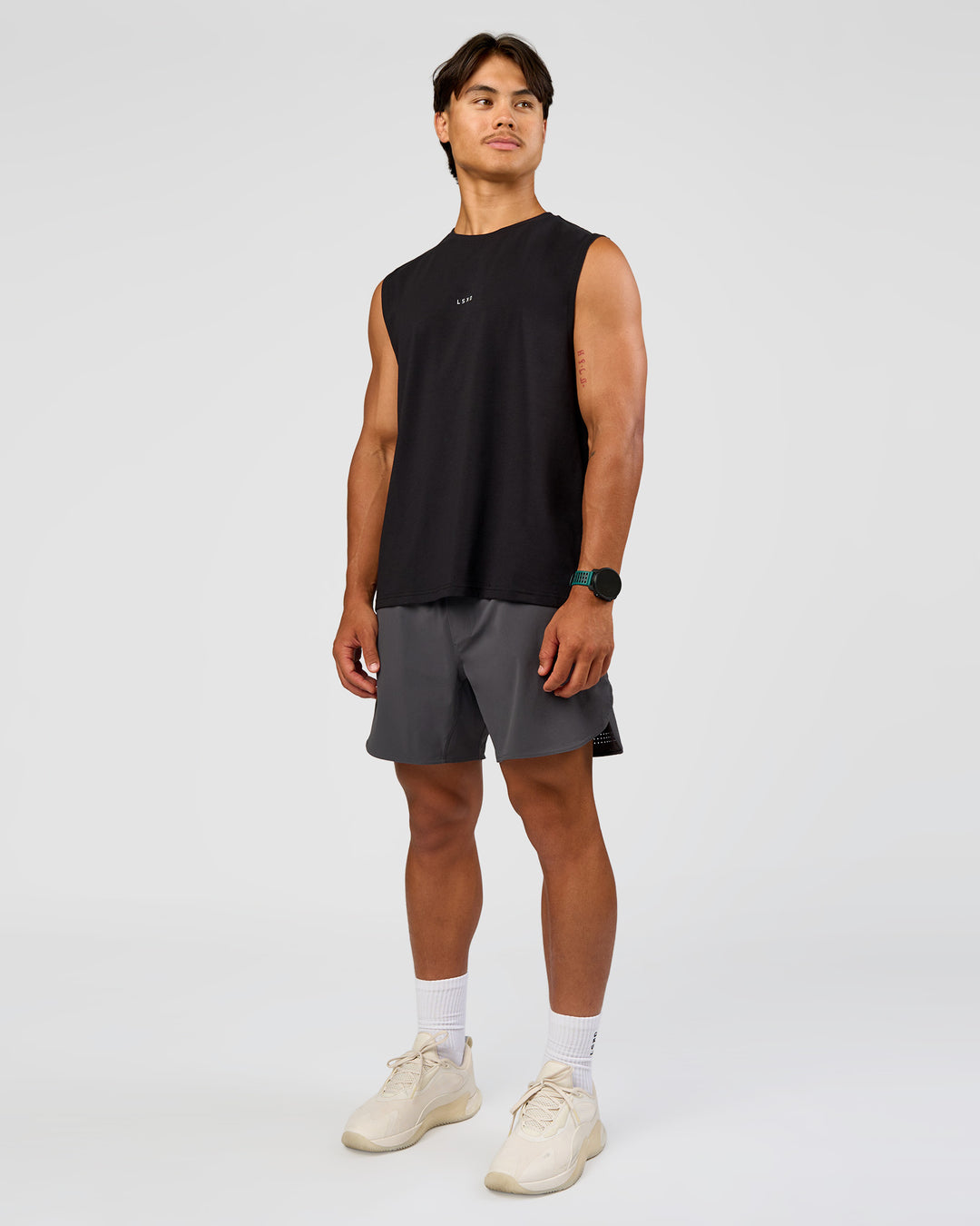 Man wearing Base FLXCotton Tank Regular Fit -8cm - Black | Model:George | Size:M - view 3