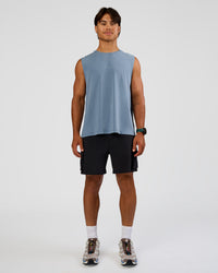Man wearing Base FLXCotton Tank Regular Fit -8cm - Elemental Blue Washed | Model:George | Size:M | Thumbnail Index: 5
