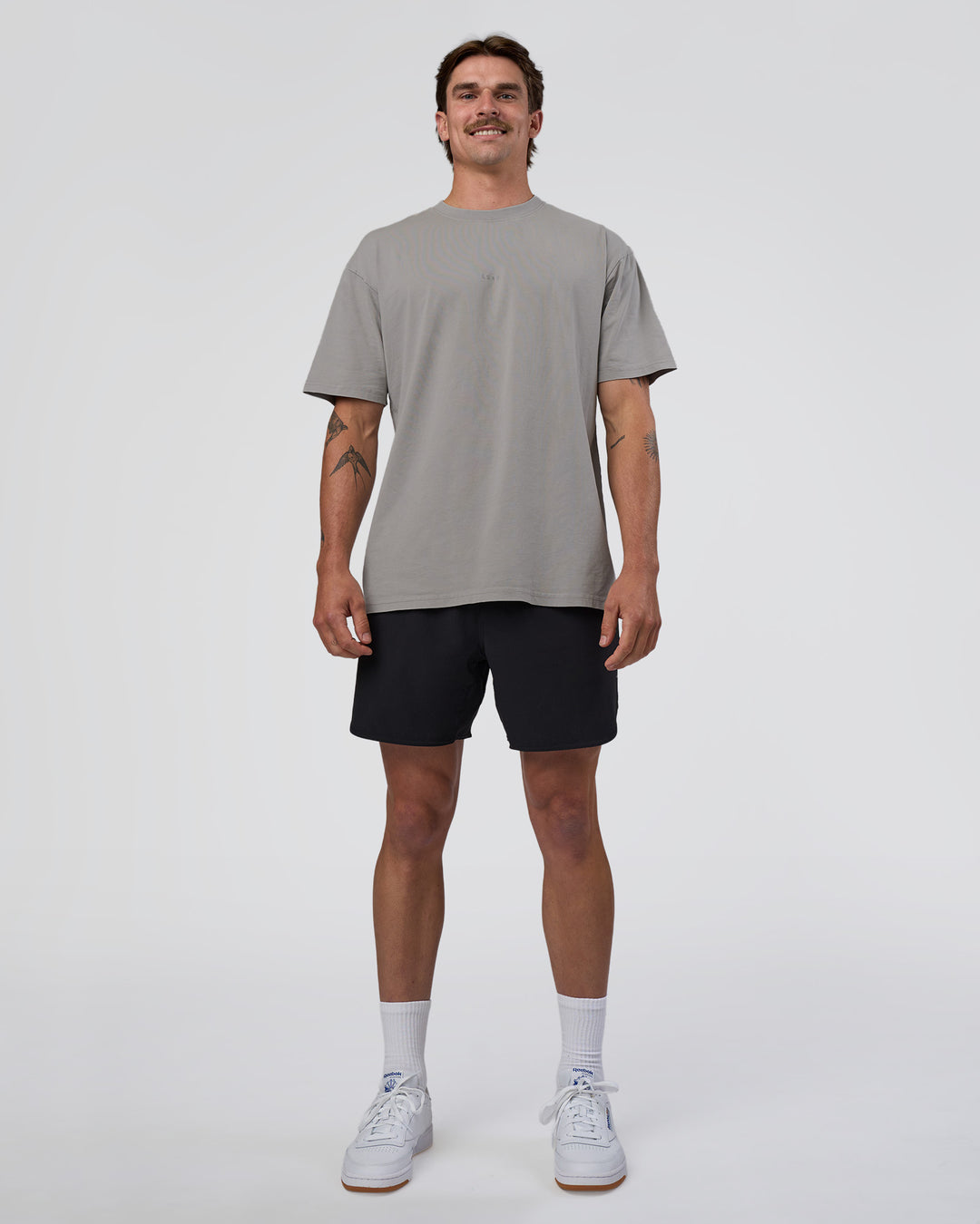 Man wearing Base FLXCotton Tee Oversized - Alloy Washed | Model:Konnor | Size:M - view 5