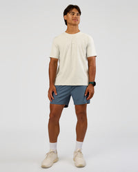 Man wearing Base Heavyweight FLXCotton Tee Regular Fit -8cm - Silver Marl | Model:George | Size:M | Thumbnail Index: 1