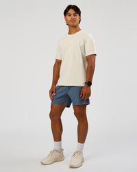 Man wearing Base Heavyweight FLXCotton Tee Regular Fit -8cm - Silver Marl | Model:George | Size:M | Thumbnail Index: 2