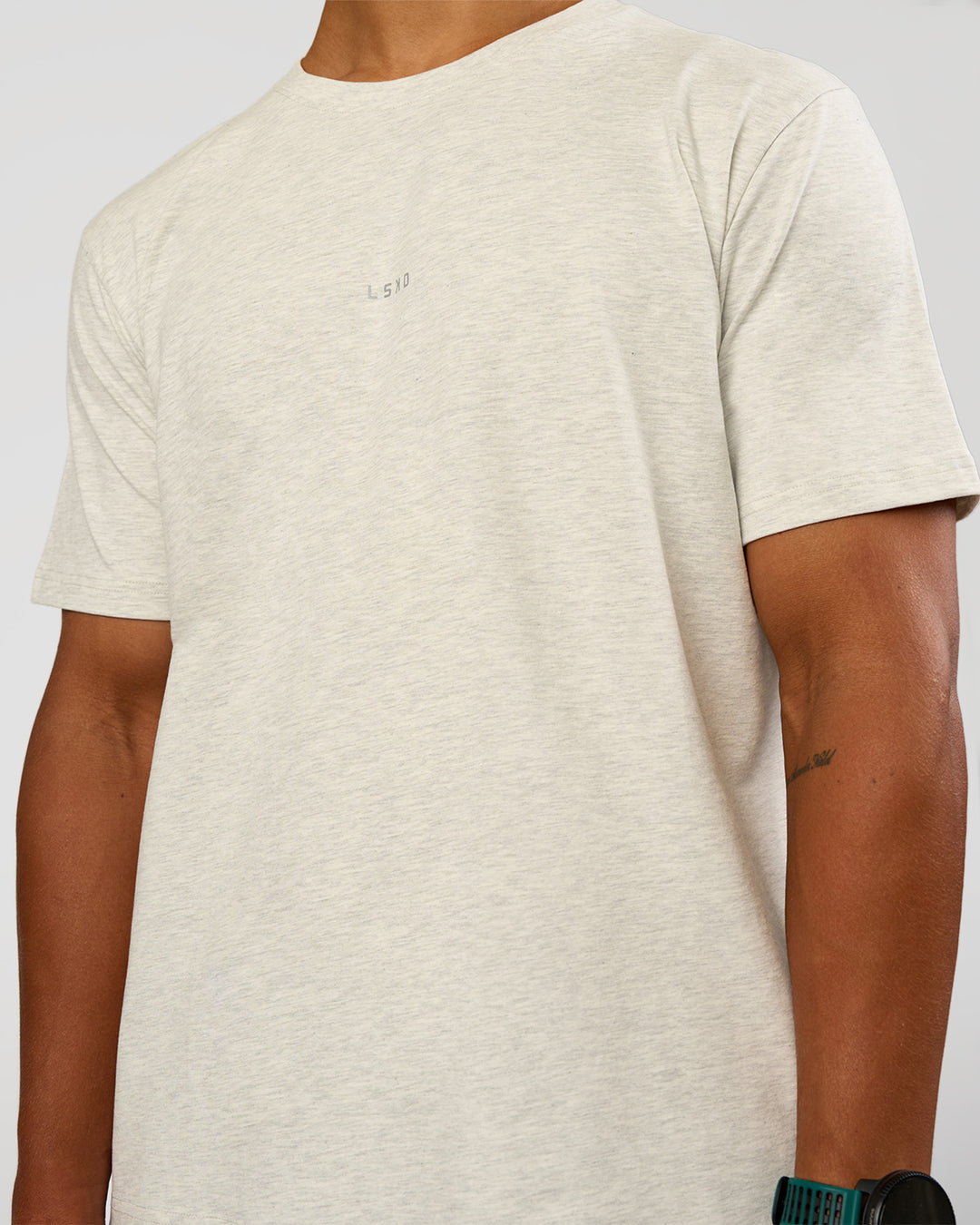 Man wearing Base Heavyweight FLXCotton Tee Regular Fit -8cm - Silver Marl | Model:George | Size:M - view 4
