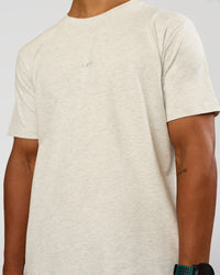 Man wearing Base Heavyweight FLXCotton Tee Regular Fit -8cm - Silver Marl | Model:George | Size:M | Thumbnail Index: 3