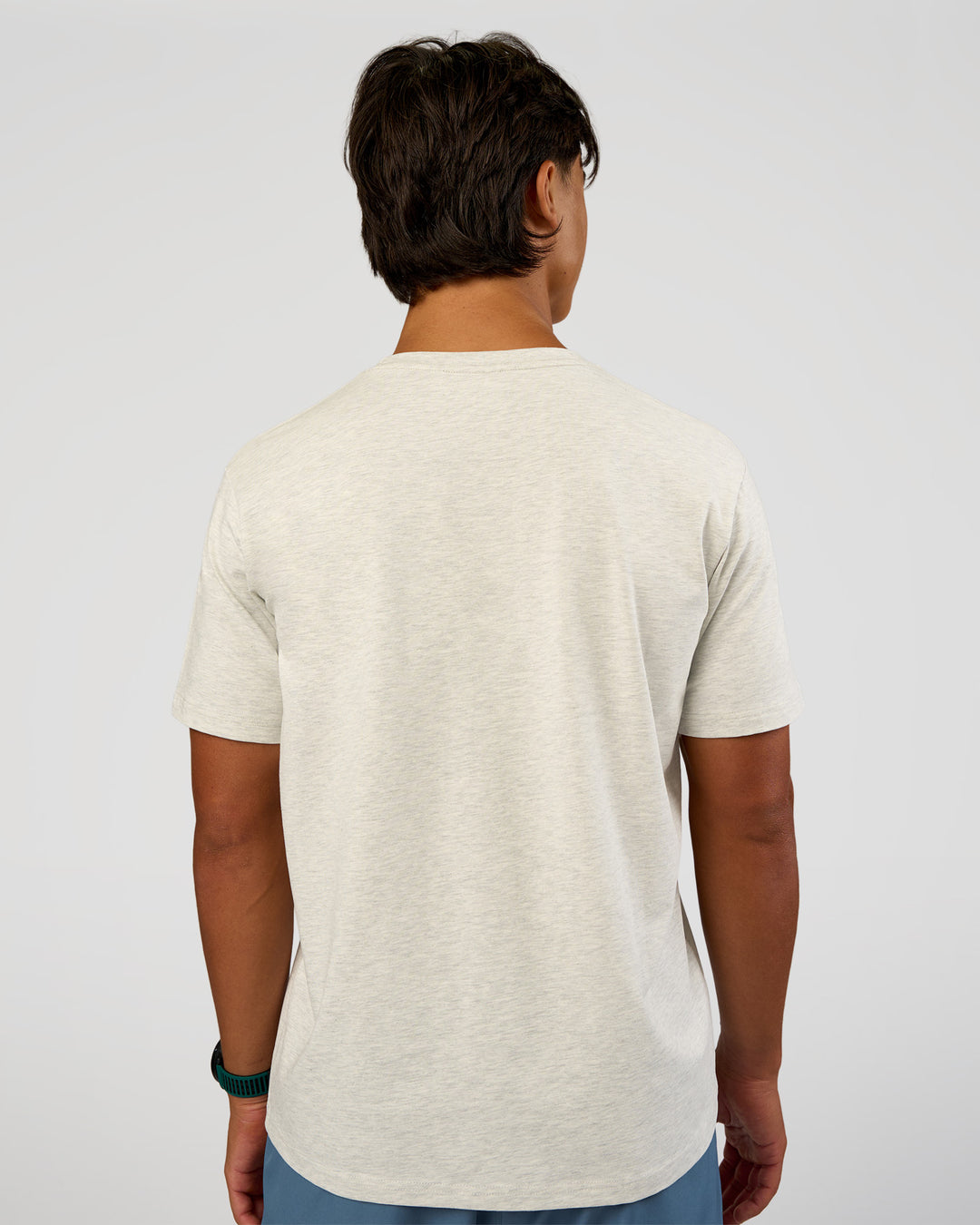 Man wearing Base Heavyweight FLXCotton Tee Regular Fit -8cm - Silver Marl | Model:George | Size:M - view 5