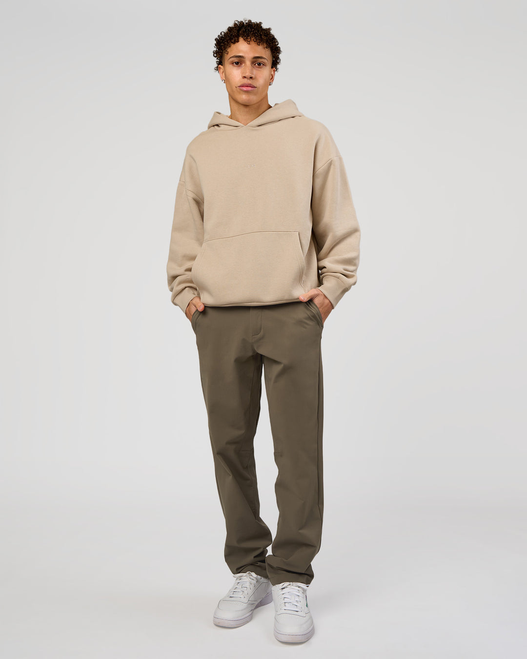 Man wearing Base Oversized Hoodie - Shale Beige | Model:Leandro | Size:M | - view 5