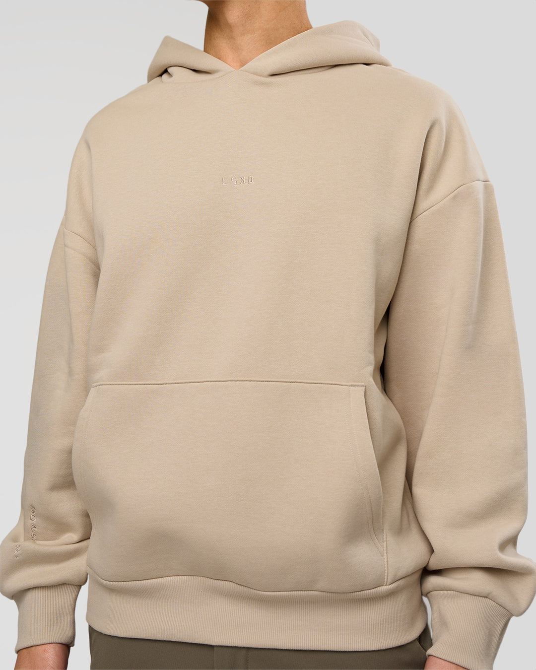 Man wearing Base Oversized Hoodie - Shale Beige | Model:Leandro | Size:M | - view 2