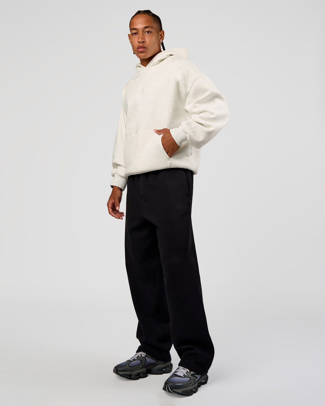 Man wearing Base Oversized Hoodie - Silver Marl | Model:Malebo | Size:M - view 11