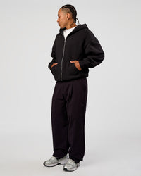 Man wearing Base Zip Through Oversized Hoodie - Black | Model:Malebo | Size:M | Thumbnail Index: 3