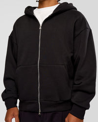 Man wearing Base Zip Through Oversized Hoodie - Black | Model:Malebo | Size:M | Thumbnail Index: 9
